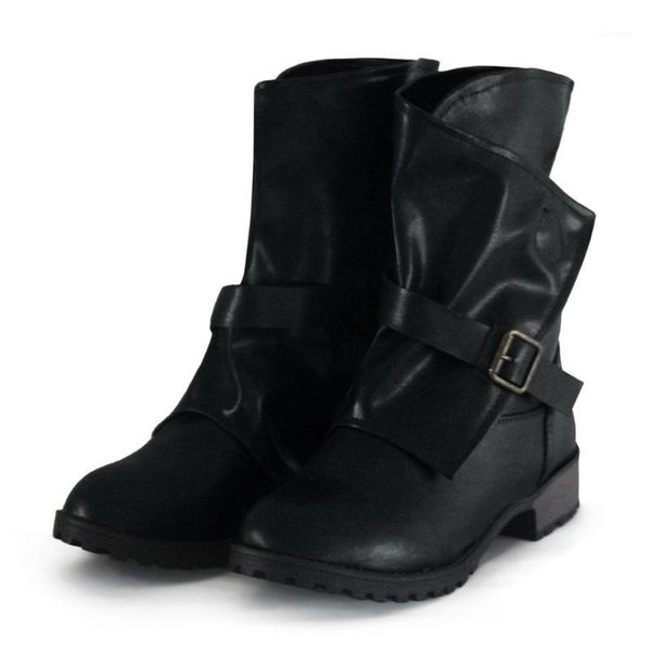 

vintage boots women women snow boots round head winter shoes low heel casual shoes knight buckle women's botas mujer1, Black