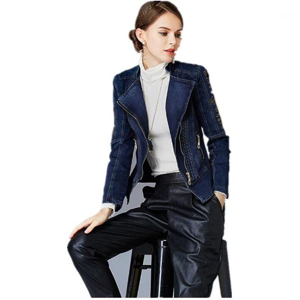 

denim jacket women 2019 casual new spring autumn coat long sleeve turn-down collar embroider acid wash short jackets coats k2501, Black;brown