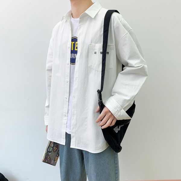 

new men's fashions long quality color pure big size cotton shirt d208, White;black