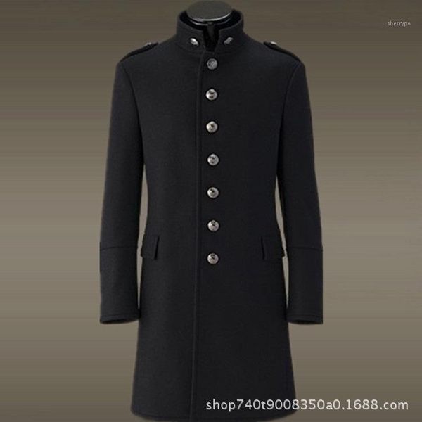 

warm cloth coat men's singles double-breasted cultivate morality in europe and the metal fish ziwen buckle1, Black
