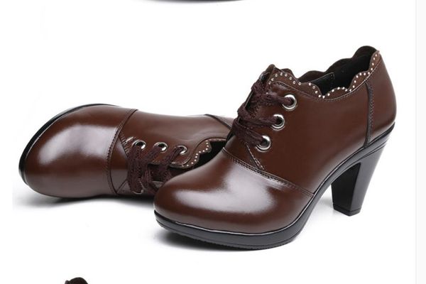 

spring and autumn with new style fashion high heel coarse heel round head womens shoesolm2, Black