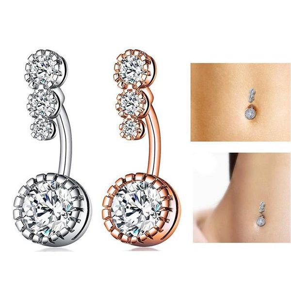 Anel de barriga de diamante de aço inoxidável Allergy Zircon Navel Bell Button Rings Sexy Fashion Jewelry Women Body Jewelry Will And Sandy 4Lbjo