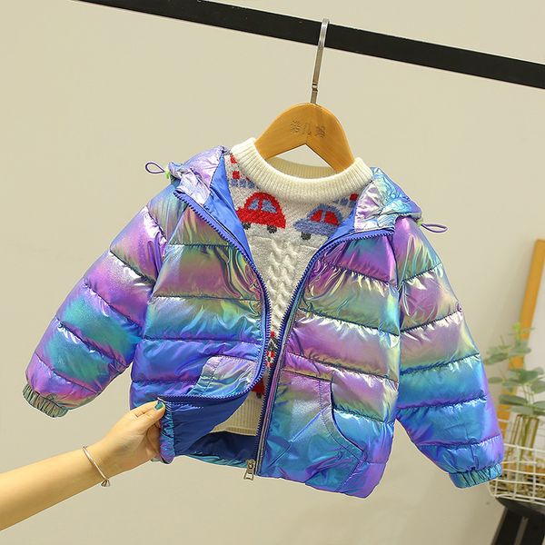 

off season children's jacket boys and girls middle length dazzle color bright face white duck down coat baby winter wear children, Blue;gray