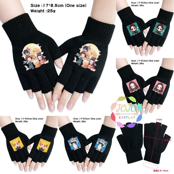 

demon slayer kimetsu no yaiba nezuko tanjirou iosuke zenitsu handwear knitting gloves cotton half finger mittens cosplay winter, Blue;gray