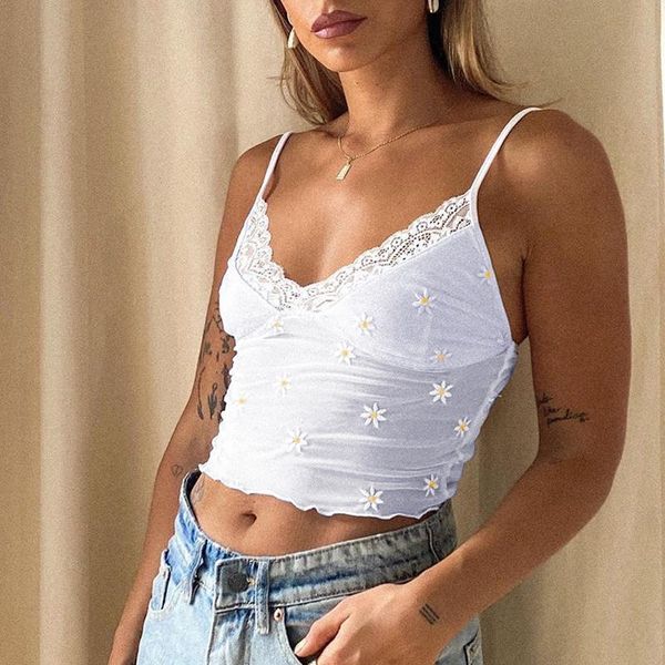

white lace camis sleeveless spaghetti strap summer printed backless cami crop women v neck printed y2k v neck