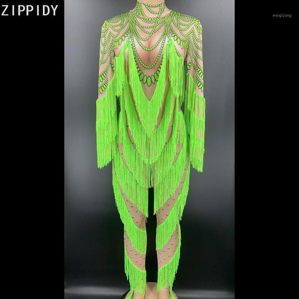 

green tassel spandex dummy stones jumpsuit female singer dancer show outfit leggings birthday prom club wear youdu1, Black;red