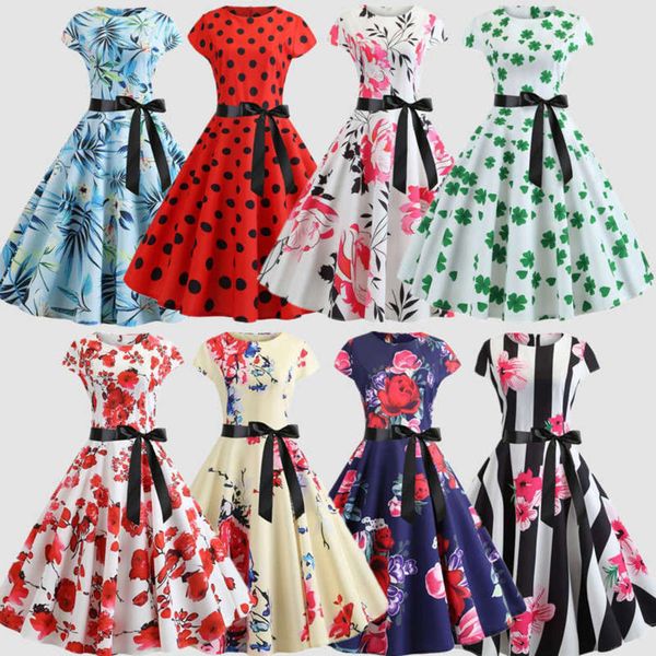 

hepburn print dress with belt, Black;gray