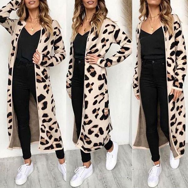 

women's long sleeve leopard print long sleeve cardigan open front jacket coat thin coat autumn clothing, Black;brown