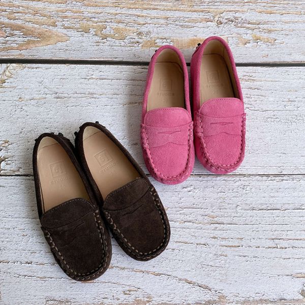 

fall 2019 new children's leather beans girls' soft soled british comfortable sho, Black;red