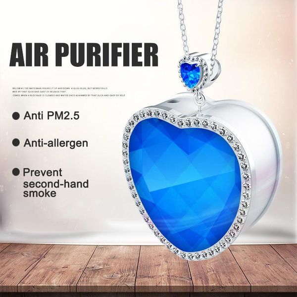 

necklace air purifier heart shape blue crystal mini portable air freshner for kid 1, Silver
