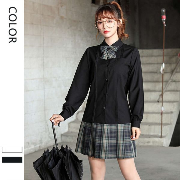 

basic jk uniform long sleeve black white women's versatile tie shirt