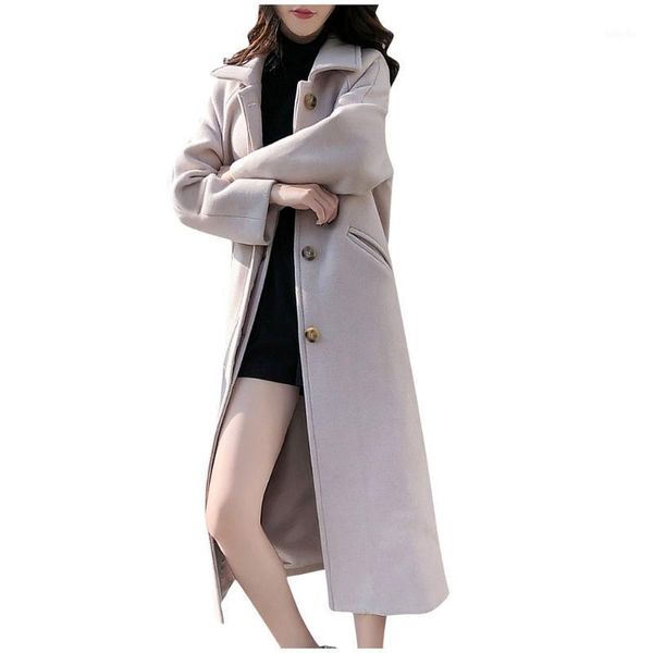 

2020 winter warm women woolen coat trench casualbutton overcoat outwear windproof overcoats abrigos mujer invierno 20201, Black