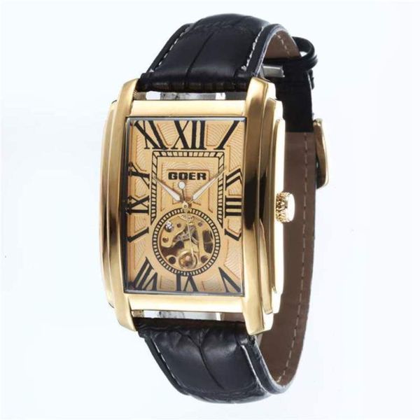 

square tiktok vibrato automatic man t-goer hollowed machine watch, Slivery;brown
