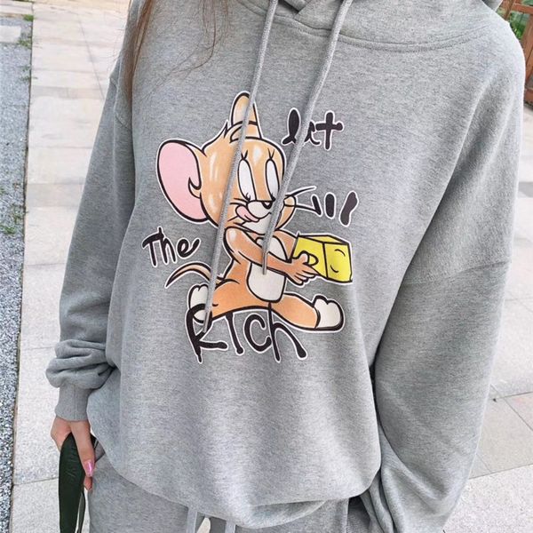 

ĉ женщин pulloverhoodie пуловеры футболки корейский печатных мультфильма случайные свободные рукава летучая мышь в середине длинный пуловер, Black