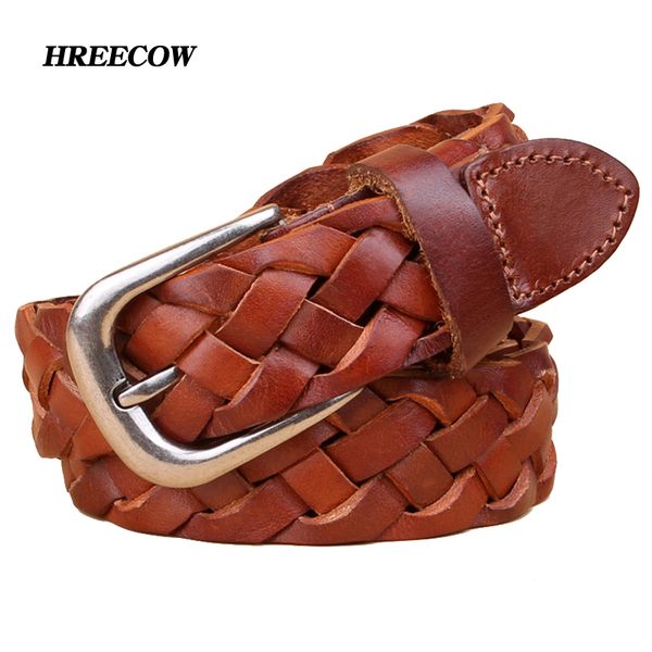 

fashion luxury designer weaving belt women full grain real genuine leather girdle breathable belt for jeans t200113, Black;brown
