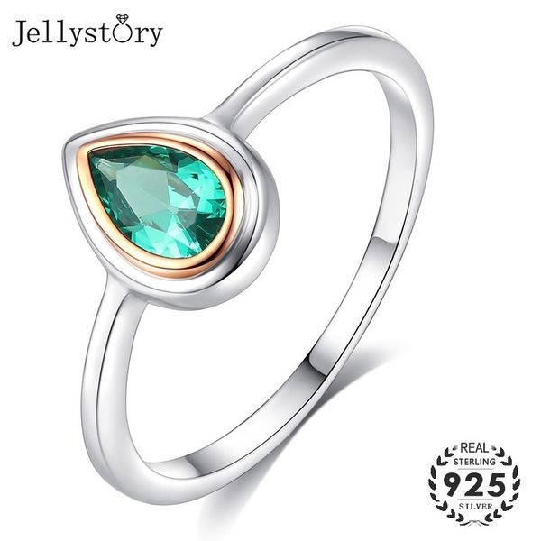 

jellystory selling water drop shape green emerald gemstone 925 silver ring for woman wedding engagement party jewelry rings y200321, Slivery;golden