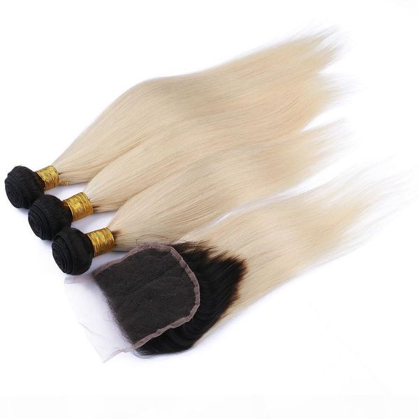 

1b 613 dark root blonde ombre 4x4" шнурок закрытие с 3bundles 4шт лот virgin перуанский straight блондинку ombre человеческих волос утки с к, Black;brown