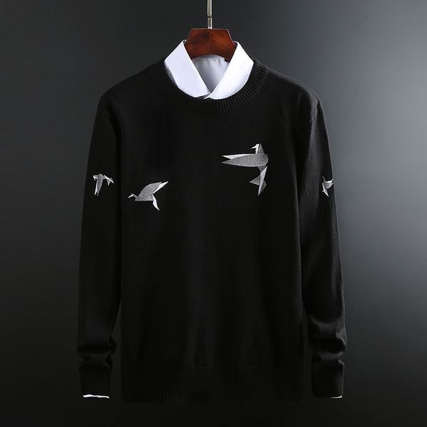 

2021 new mens casual sweater fit knitted 100 cotton solid color slim sweaters long sleeve round collar warm male pullovers autumn ke9o, White;black