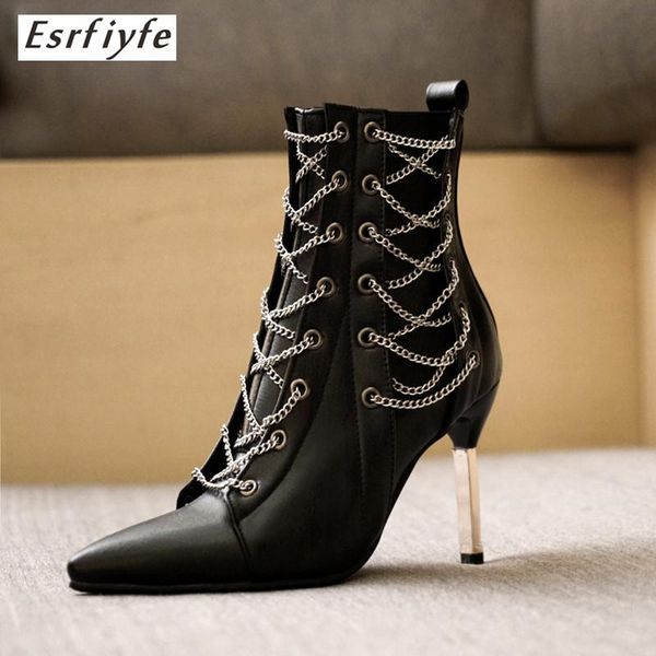 

boots esrfiyfe 2021 autumn winter ankle fashion thin heel high pointed toe shoes woman short plush warm punk wind, Black