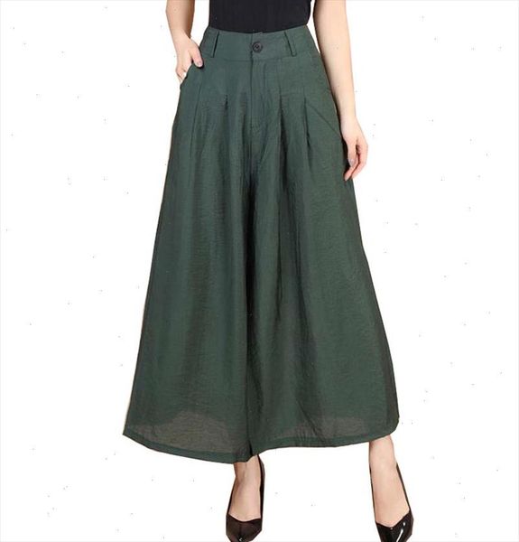 

new plus size summer fashion women solid wide leg loose cotton dress pants female casual skirt trousers capris culottes bl1441, Black;white