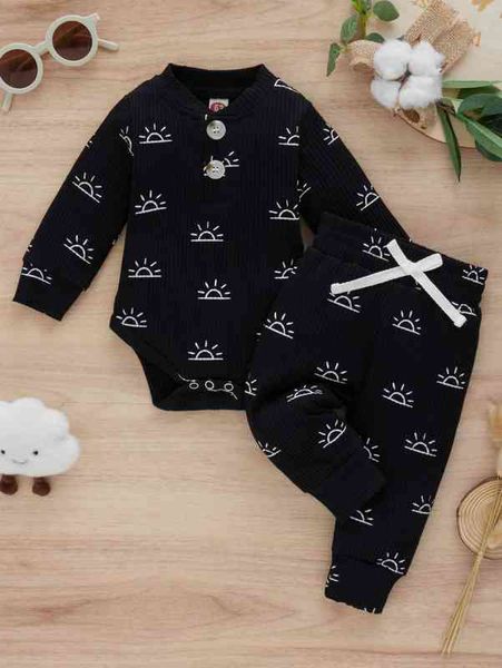 

baby sun print ribbed knit bodysuit & bow front sweatpants she, White