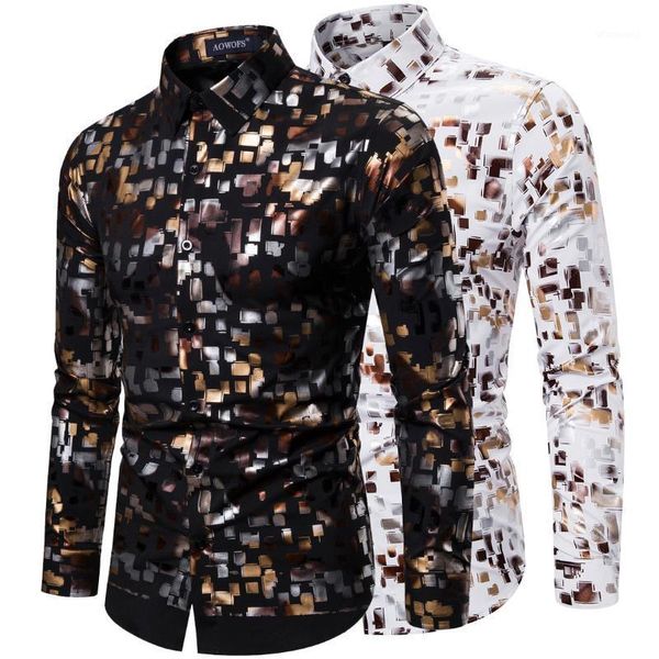 

men's shirts spring 2020 club fashion flash gold stretch men's long sleeve shirt1, White;black