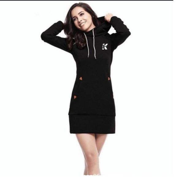 

autumn and winter new ladies plus velvet mid-length hooded pullover jacket korean version was thin long-sleeved sweater sweater, Black;gray
