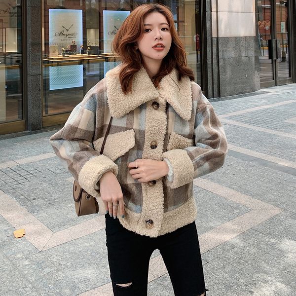 

2021 new women's coat short winter new retro thick velvet loose in single straight line breasted lapel wild wool jacket 2fc 4pqd, Black