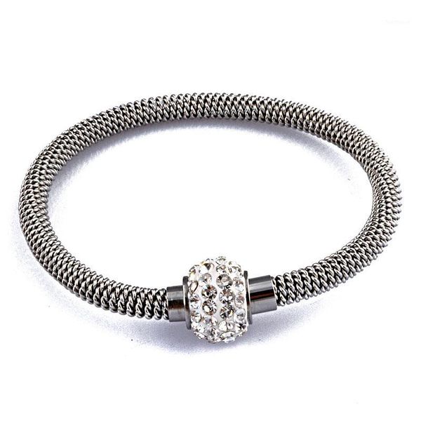 

fashion women crystal magnetic bracelet color gold stainless steel round twisted wire circle cuff clasp bracelets jewelry1, Black