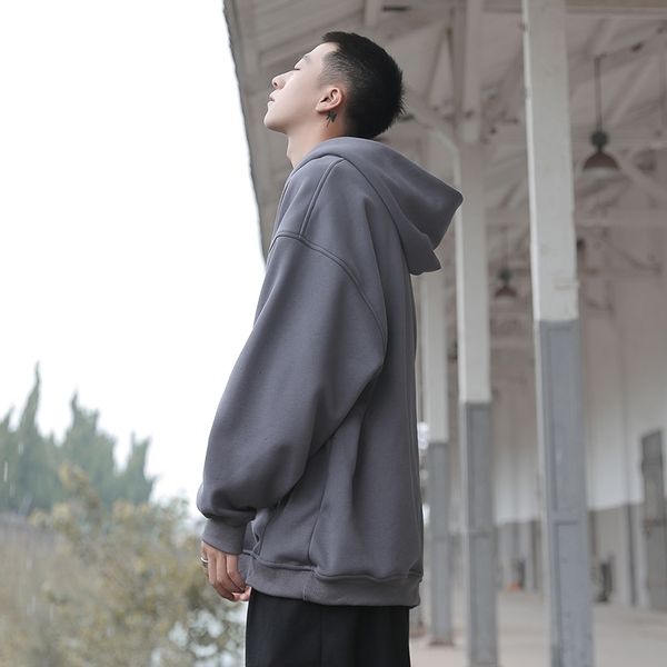 

the 2021 men's hooded nightgown loose autumn and winter new clothes addition to velvet thick coat harbor in wind 1 nh5g, Black