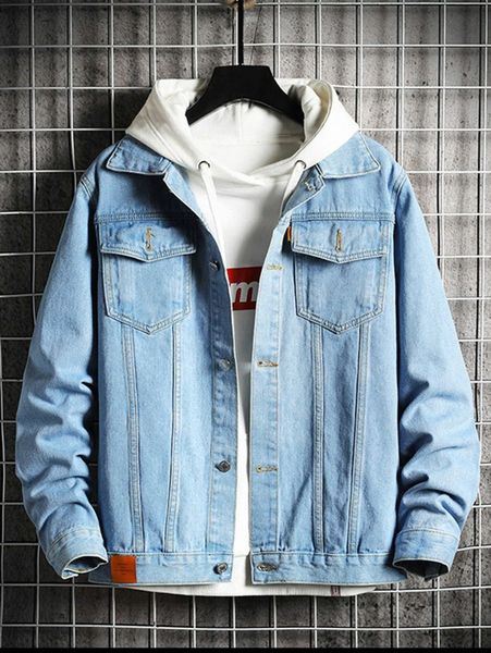 

romwe guys double pocket denim jacket r3pm#, Blue
