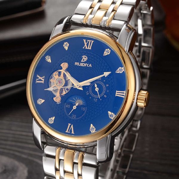 

mechanical moon phase flywheel watch automatic waterproof gold refined steel strap men's watch, Slivery;brown