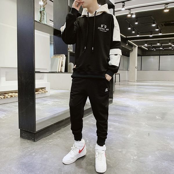 

hsr8d autumn 2020 new fashion men's hooded pullover pullover pulloversweatshirt pullovercasual men's suit sports sweater suit swea, Black