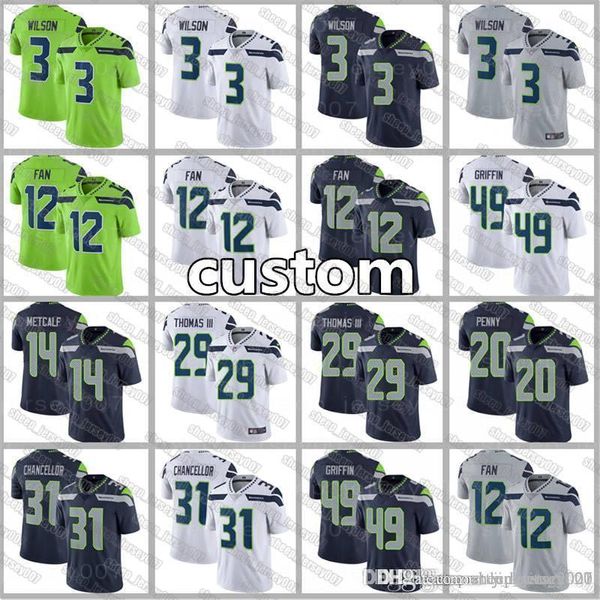 

seattle seahawks 3 russell wilson 14 dk metcalf 54 bobby wagner 16 tyler lockett 90 jadeveon clowney 4 michael dickson football, Black;red