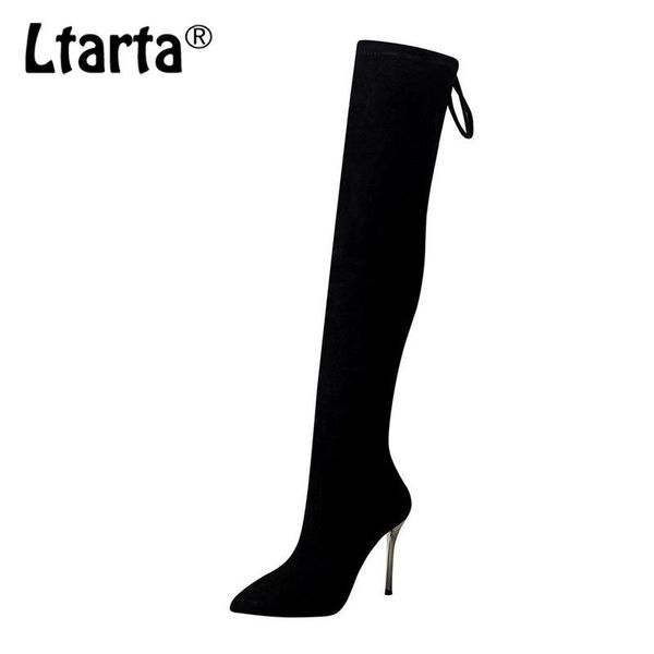 

ltarta 2020 new long boots super high heel women's boots winter suede pointed slim pedicure over the knee ds-8663-5, Black
