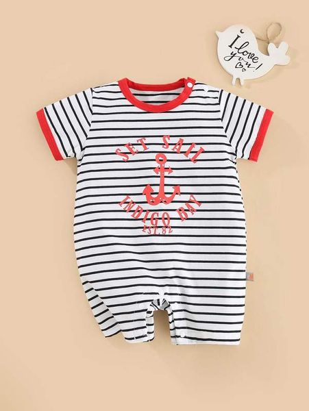 

peninsula baby striped contrast trim romper she, Blue