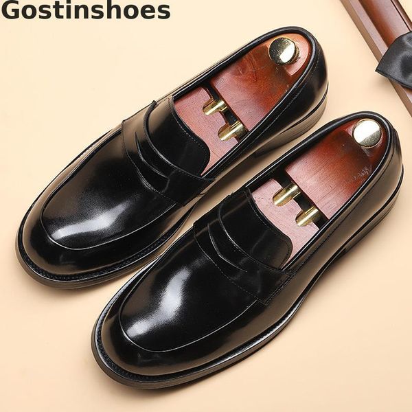 

dress shoes black brown men genuine leather slip-on round toe formal for business wedding office wear