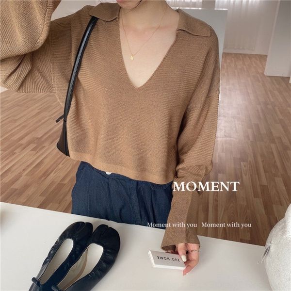 

lpcjj polo leisure sweater sweatersimple versatile korea in autumn and winter long 2020 sleeve loose and thin polo style lapel sweater jxws8, White;black