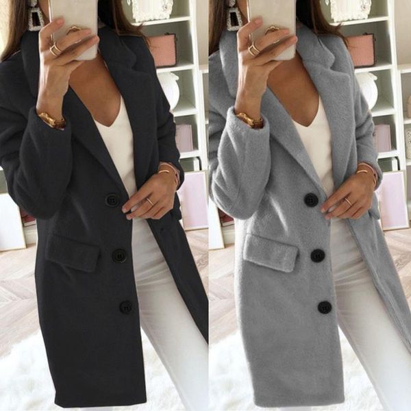 

3-5xl china code autumn winter long sleeve cardigan solid color women lapel blazer jacket coat women's clothing, Black