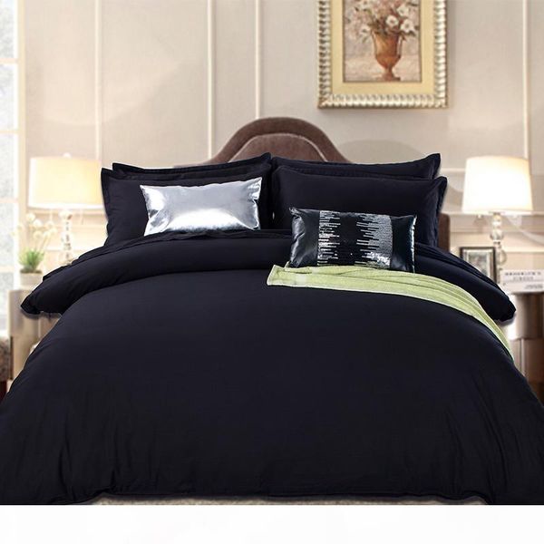 

wholesale- black bedding set in king  size luxurious silk bed set duvet cover flat bedsheets tencel cozy bedroom textile jogo de cama