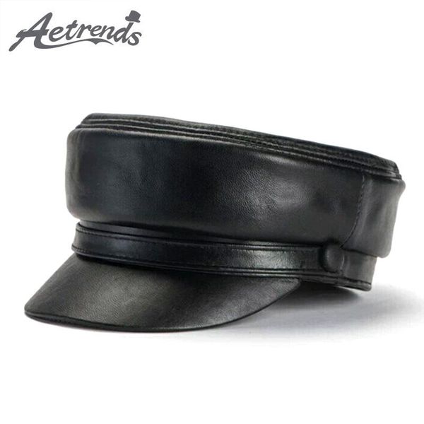 

wide brim hats [aetrends] genuine leather army cap men hat flat for women man z-6714, Blue;gray