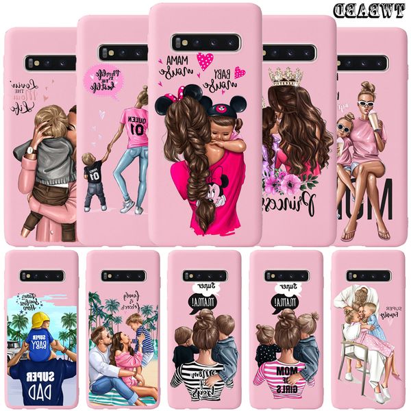 

black brown hair baby mom girl coque soft pink silicone shell phone case for samsung s9 s8 plus s7 edge s10 lite capa