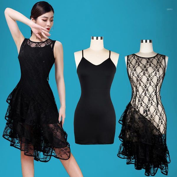 

latin dance clothes black dresses women latin practice wear sleeveless lace tango samba dance performance costume vdb22691, Black;red