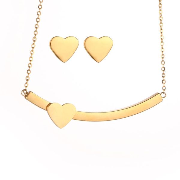 

msx romantic love heart jewelry set for women wedding gift gold color heart earrings + necklace, Silver