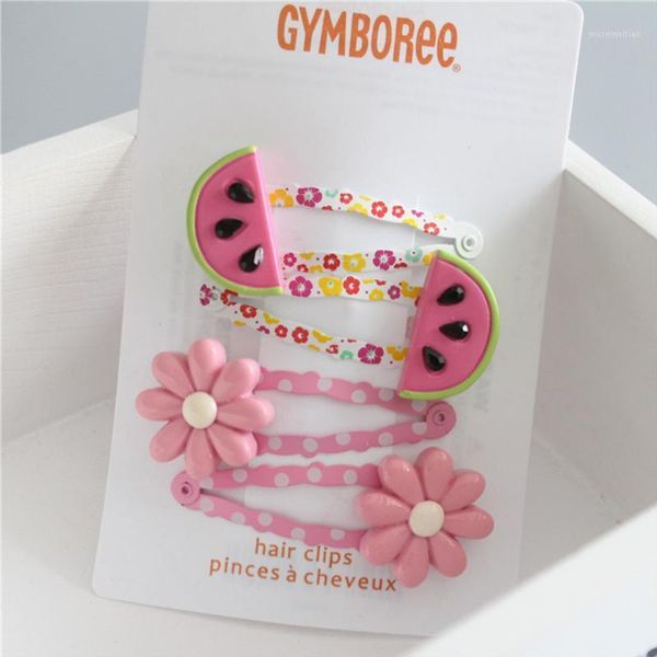 

hair accessories set of 4pcs cute girls' watermelon snap clip pink flower hairpins barrettes hc0721, Slivery;white