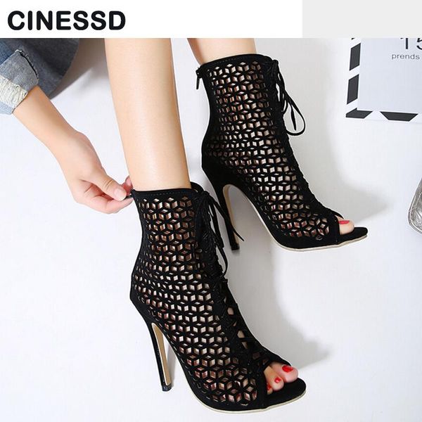 

summer hollow designer lady black high heels shoes suede peep toe lace-up gladiator dress shoes size 35-40