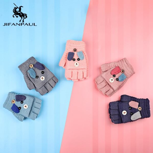 

jifanpaul раскладушка перчатки зимние детские мило пять пальцев большой мальчик плюс бархат мультфильм теплый и толстый, Blue;gray