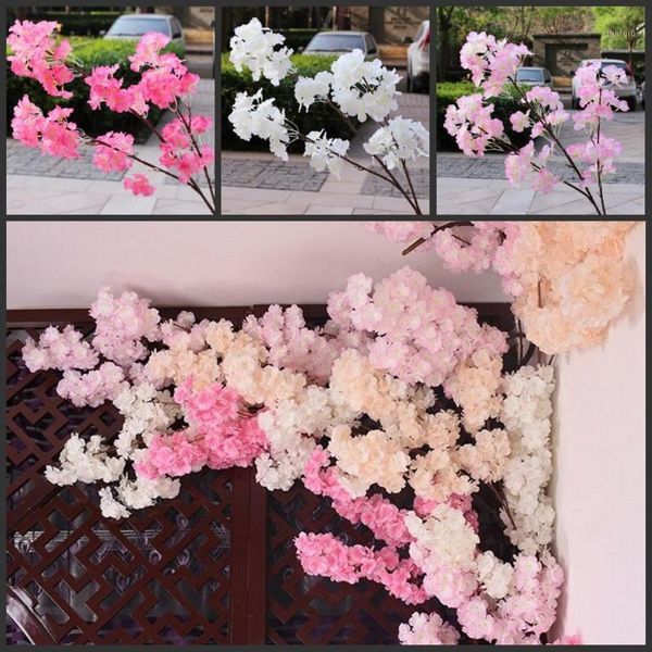 

100cm cherry plum blossom artificial silk flowers flores sakuratree branches home table living room decor diy wedding decoration1