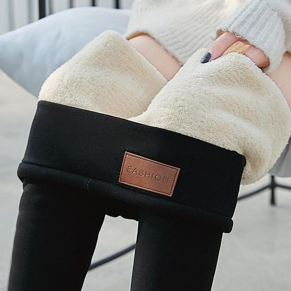 

women sport leggings solid warm winter tight thick velvet wool cashmere pants trousers leggings drop shipping, Black