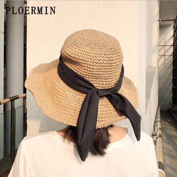 

wide brim hats big bowknot straw for women summer beach fashion sun hat floppy foldable panama chapeau casual wild femme, Blue;gray